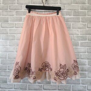 Garnet Hill Pink Embroidered Cotton Skirt Floral Romantic Cottagecore Size 4